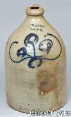 I. H. Wands, "I.H. WANDS / OLEAN. NY" Cobalt-Decorated Stoneware Jug, circa 1850, Stoneware
