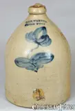 Wm E. Warner, WM. E. WARNER / WEST TROY Stoneware Jug with Cobalt Floral Decoration