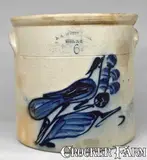 N.A. WHITE & SON / UTICA, N.Y. Stoneware Crock with Paddletail Bird by N.A. White & Son, circa 1885, Stoneware, sold Jul 2009