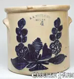 N.A. WHITE & SON / UTICA, N.Y. Stoneware Crock with Cobalt Floral Decoration by N.A. White & Son, circa 1885, Stoneware, sold Jul 2009