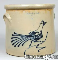 Whites, WHITES / UTICA Stoneware Crock with Bird Decoration., circa 1865, Stoneware