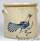 Whites, WHITES / UTICA Stoneware Crock with Bird Decoration., circa 1865, Stoneware