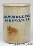 GEO. T. HOLLY & CO / NORFOLK, VA. Stoneware Crock by Geo. T. Holly & Co, circa 1875, Stoneware, sold Jul 2009