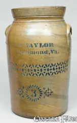 E. B. Taylor, E.B. TAYLOR / Richmond, Va Stoneware Churn, circa 1880, Stoneware