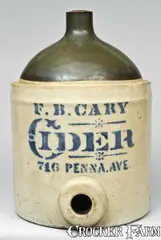 F.B. Cary, F.B. CARY / CIDER / 716 PENNA. AVE Baltimore Stoneware Jug Water Cooler, late 19th or early 20th century, Stoneware