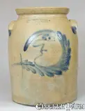 COWDEN & WILCOX / HARRISBURG, PA Stoneware Man-in-the-moon Crock by Cowden & Wilcox, circa 1865, Stoneware, sold Jul 2009