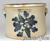 COWDEN & WILCOX / HARRISBURG, PA Stoneware Cake Crock by Cowden & Wilcox, circa 1865, Stoneware, sold Jul 2009