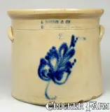 E & L P NORTON / BENNINGTON, VT Cobalt-Decorated Stoneware Crock by E & L P Norton, circa 1870, Stoneware, sold Mar 2009