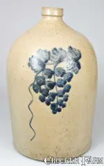 A. K. Ballard, A.K. BALLARD / BURLINGTON, VT Stoneware Jug with Cobalt Grapes Decoration, circa 1870, Stoneware