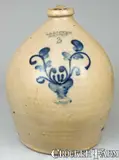 L & B G Chace, L. & B.G. CHACE / SOMERSET, Mass. Stoneware Jug with Cobalt Flowering Urn, circa 1850, Stoneware