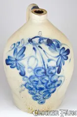 Cowden & Wilcox, COWDEN & WILCOX / HARRISBURG, PA Stoneware Jug w/ Large Grapes, circa 1865, Stoneware