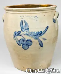 F.H. Cowden, F.H. COWDEN / HARRISBURG Stoneware Cream Jar with Cobalt Cherries, circa 1880, Stoneware