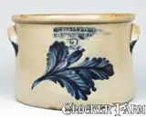 COWDEN & WILCOX / HARRISBURG, PA Stoneware Cake Crock by Cowden & Wilcox, circa 1865, Stoneware, sold Mar 2009