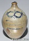Ashmores. Genuin, Thomas Commeraw, New York City Stoneware Advertising Jug: ASHMORES. GENUIN / CORDIALS PREPAIRD / BY. W. FIELD. ONLY. Stoneware Jug by Commeraw, circa 1810, Stoneware