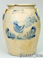 J.W. Cowden, J.W. COWDEN / HARRISBURG, PA Stoneware Crock w/ Rooster, circa 1861, Stoneware