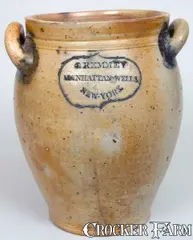 J. Remmey, J. REMMEY / MANHATTAN-WELLS / NEW-YORK Stoneware Crock w/ Incised Floral, early 19th century, Stoneware