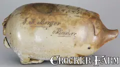 J.F. Berger, Anna Pottery Pig Bottle for "J.F. Berger / Barber", 1890, Stoneware
