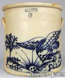 J. & E. NORTON / BENNINGTON, VT. Stoneware Crock w/ Hawk Scene by J. & E. Norton, circa 1855, Stoneware, sold May 2007