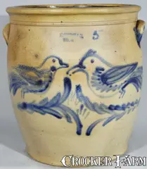 J.B. Pfaltzgraff, J.B. PFALTZGRAFF / YORK, PA Stoneware Birds Crock, circa 1875, Stoneware