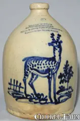 E. Norton, J. &. E. NORTON / BENNINGTON, VT Stoneware Deer Jug w/ Cherry Valley, NY Advertising, circa 1855, Stoneware