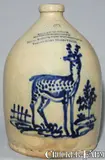 E. Norton, J. &. E. NORTON / BENNINGTON, VT Stoneware Deer Jug w/ Cherry Valley, NY Advertising, circa 1855, Stoneware