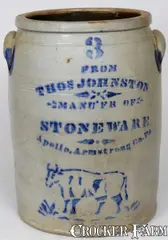 Thos. Johnston, THOS JOHNSTON / MANU'FR OF / STONEWARE / Apollo, Armstrong Co, PA Crock, circa 1860, Stoneware