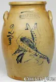 DAVIS & MAIN . / DEALERS IN DRY GOODS / GROCERIES CLOTHIN (sic) & C. / ADAMS CENTER N.Y. Advertising Crock by S. Hart, Fulton by Dealers In Dry Goods, circa 1860, Stoneware, sold May 2006