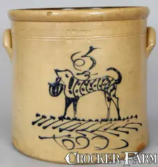 S. Hart, S. HART / FULTON (New York) Stoneware Crock w/ Dog, circa 1860, Stoneware