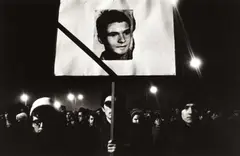 Josef Koudelka, Mourning Jan Palach, who burned himself to death to protest the invasion, Prague 1968, 1968, Gelatin silver print, printed in 1989 on double-weight semi-matte paper