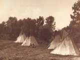 An Assiniboin camp', from 'The North American Indian by Edward S. Curtis, 1907, Photogravure in red-brown ink on Japanese tissue paper, sold Jun 2023