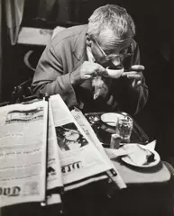Franz Hubmann, Der Stammgast' (The regular guest), Café Hawelka, Vienna 1957, 1957, Gelatin silver print, printed in the 1970s on double-weight semi-matte paper, in excellent condition. Photographer's name stamp as well as hi copyright stamp and handwritten annotation "Café Hawelka,