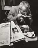 Franz Hubmann, Der Stammgast' (The regular guest), Café Hawelka, Vienna 1957, 1957, Gelatin silver print, printed in the 1970s on double-weight semi-matte paper, in excellent condition. Photographer's name stamp as well as hi copyright stamp and handwritten annotation "Café Hawelka,