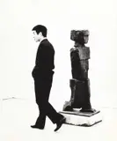 Barbara Pflaum, Visitor in front of a sculpture by Fritz Wotruba, Vienna 1963, 1963, Vintage silver print on single-weight glossy paper, in good condition. Photographer's copyright stamp with address "Wien I. Mahlerstrasse 3", her handwritten and signed annotation "die lebende Figur i