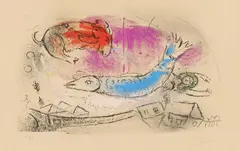 Le poisson bleu by Marc Chagall, 1957, Farblithografie auf Arches, sold Dec 2016