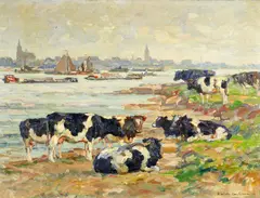 August Lüdecke-Cleve, Vor Emmerich, 1928, Öl auf Leinwand