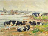 August Lüdecke-Cleve, Vor Emmerich, 1928, Öl auf Leinwand