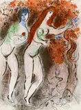Marc Chagall, Adam et Ève et le fruit défendu, Farblithografie auf Velin