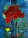 Friedrich Vordemberge, Blumenstillleben mit Früchten, Öl auf Leinwand