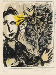 Der Maler-Vogel by Marc Chagall, 1967, Farblithografie auf Arches, sold Dec 2016
