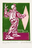28. Jahresblatt: Clown am Spiegel by Erich Heckel, 1958, Farbholzschnitt auf Velin, sold Dec 2016