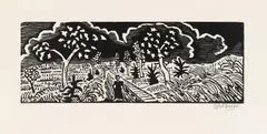Otto Pankok, Weg mit Bäumen, 1947, Holzschnitt auf Velin