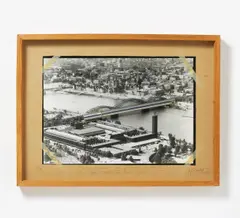 Luftpumpen-Museum by Wolf Vostell, 1972, Objektkasten mit S&W-Foto, Tesakrepp und Fahrradluftpumpe (Metall) auf Karton., sold Dec 2016