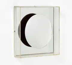 Spiegelobjekt by Adolf Luther, 1970, Konvexer, runder Spiegel auf quadratischem Spiegel auf Holz in Plexiglaskastenrahmen., sold Dec 2016