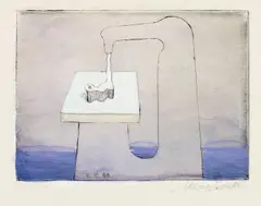 Konrad Klapheck, Fruchtbarkeit, 1960, Kolorierte Radierung auf dünnem Velin