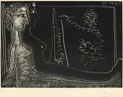 Peintre et Modèle by Pablo Picasso, 1966, Aquatintaradierung auf BFK RIVES (Wasserzeichen), sold Nov 2016