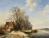Frans Arnold Breuhaus de Groot, Winterlandschaft mit Schlittschuhläufern auf dem Eis, Öl auf Leinwand