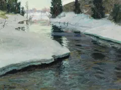 Frits Thaulow, Bachlauf im Winter, Öl auf Leinwand
