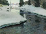 Bachlauf im Winter by Frits Thaulow, Öl auf Leinwand, sold Nov 2016