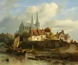 Salomon Leonardus Verveer, Capriccio mit der Bergkirche in Deventer bei sturmischem Wetter, Öl auf Leinwand