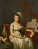 Porträt einer jungen Dame mit mit Harfe und Notenblättern by Jean-François Gilles Colson, Öl auf Leinwand, sold Nov 2016